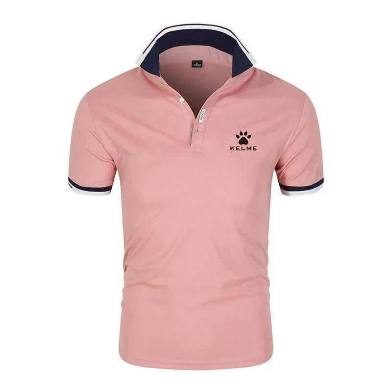 Brand KELME Quality 100% Cotton Men's T-shirt Solid Body POLO Shirt Fashion Design V-neck Casual Short-sleeved Men's Clothing