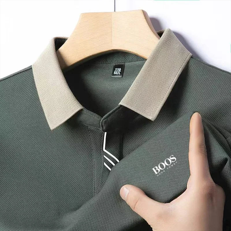Men's New Summer Embroidery Business Casual Short Sleeved POLO Shirt High Quality Short Sleeved Ice Silk Is Cool Breathable Top
