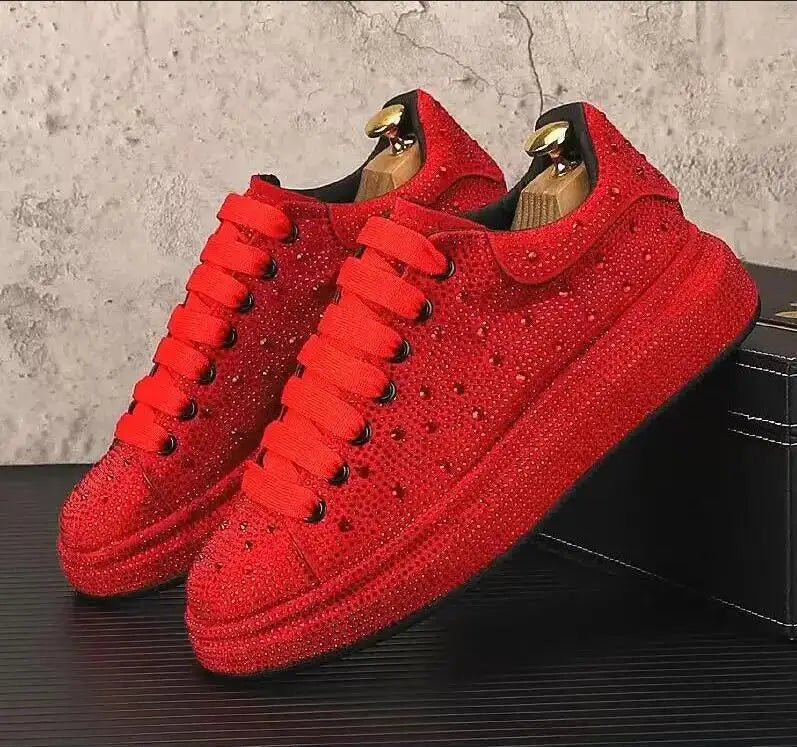 New Rhinestone Flat Leather Shoes Fashion Men Embroidery Loafer Dress ventilate Slipper Casual Diamond Shoe 38-43