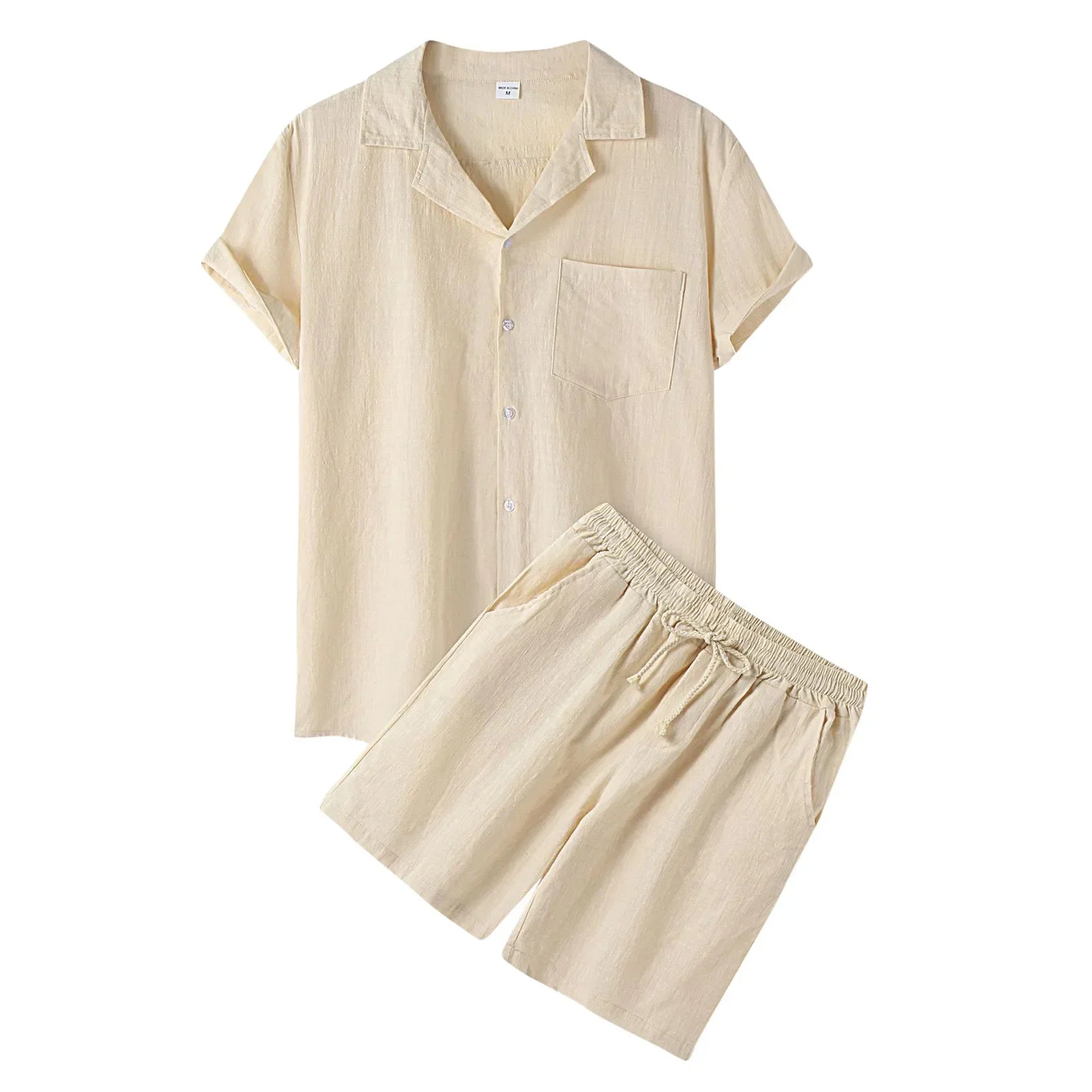 Cool Summer Comfortable Short-Sleeved Button Shirt Sets Men's Solid Color Shirt Shorts Suit Men's Cotton and Linen Casual Suit