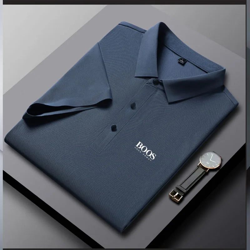 Embroidered Summer Ice Silk Polo Shirt T-Shirt New Half Sleeve Non-Marking Casual Business Thin Breathable Polo Shirt for Men