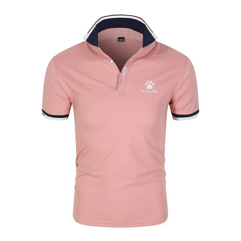 Brand KELME Quality 100% Cotton Men's T-shirt Solid Body POLO Shirt Fashion Design V-neck Casual Short-sleeved Men's Clothing