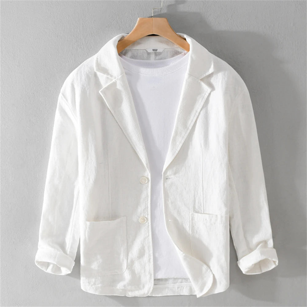 men's Blazers Linen and Cotton Casual men clothing fashion 2024 Spring Autumn Solid Tops for Young men loose Suit Coat