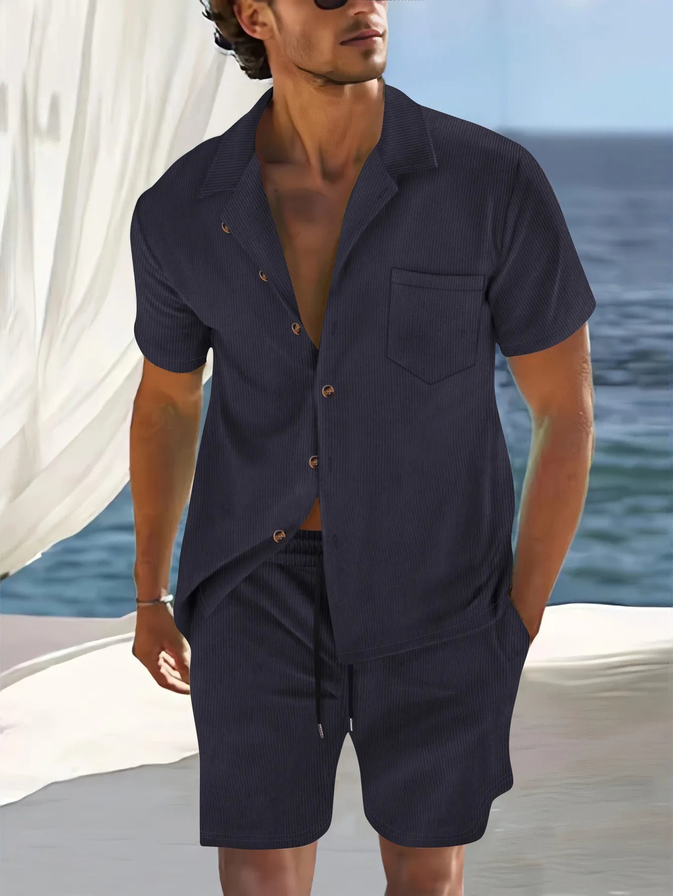 Short Sleeve Collar Shirt Men's Summer Thin Set Casual Sportswear Summer Shorts