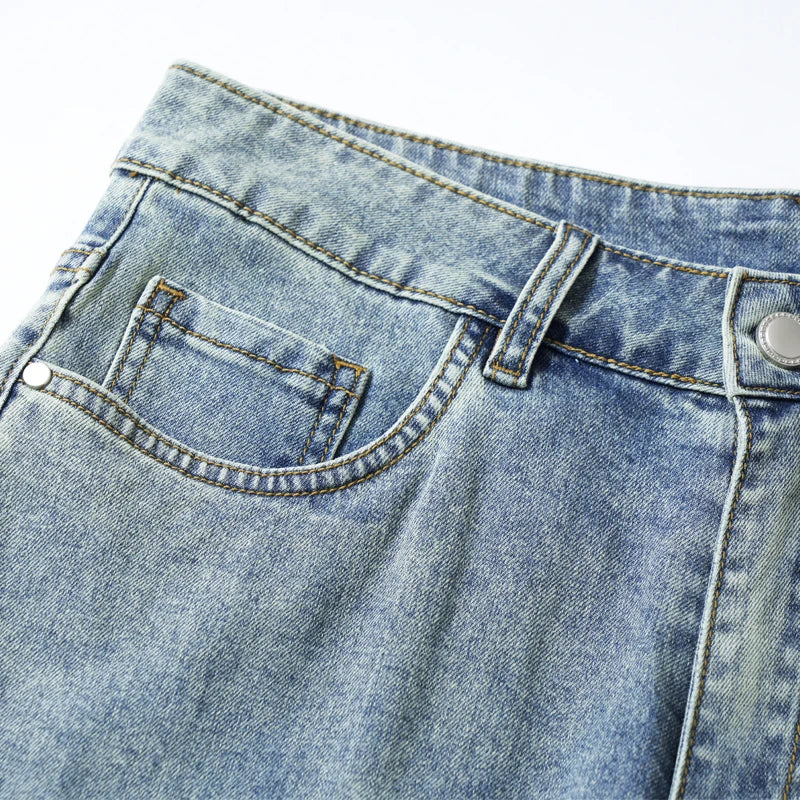 Summer denim mid knee walking shorts men retro man jeans washed water Lyocell breathable lightweight and elastic bermuda shorts
