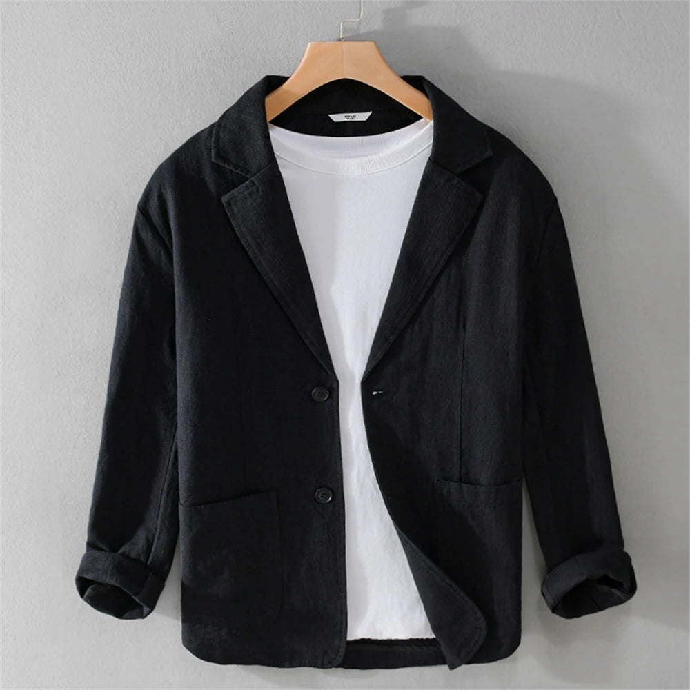 men's Blazers Linen and Cotton Casual men clothing fashion 2024 Spring Autumn Solid Tops for Young men loose Suit Coat