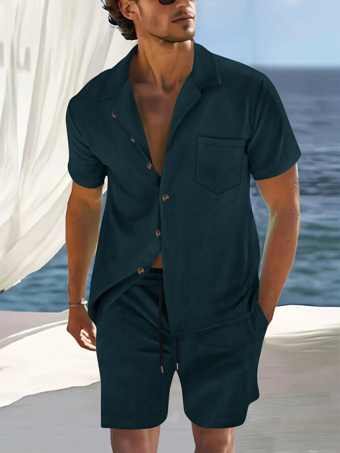 Short Sleeve Collar Shirt Men's Summer Thin Set Casual Sportswear Summer Shorts