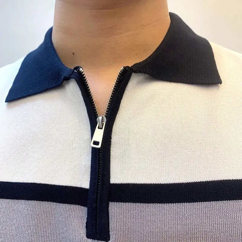 Half Zipper British Fashion Short-sleeved POLO Shirt Men's Trendy Handsome T-shirt Knitted Sweater