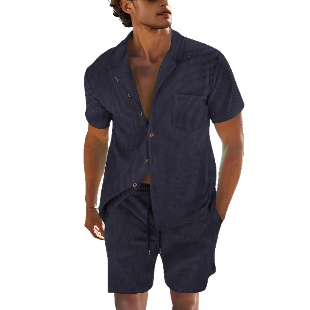 Short Sleeve Collar Shirt Men's Summer Thin Set Casual Sportswear Summer Shorts