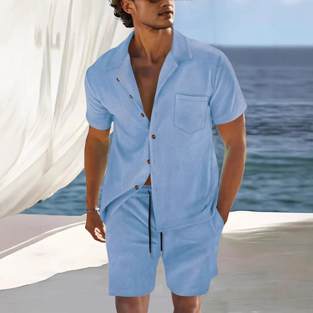 Short Sleeve Collar Shirt Men's Summer Thin Set Casual Sportswear Summer Shorts