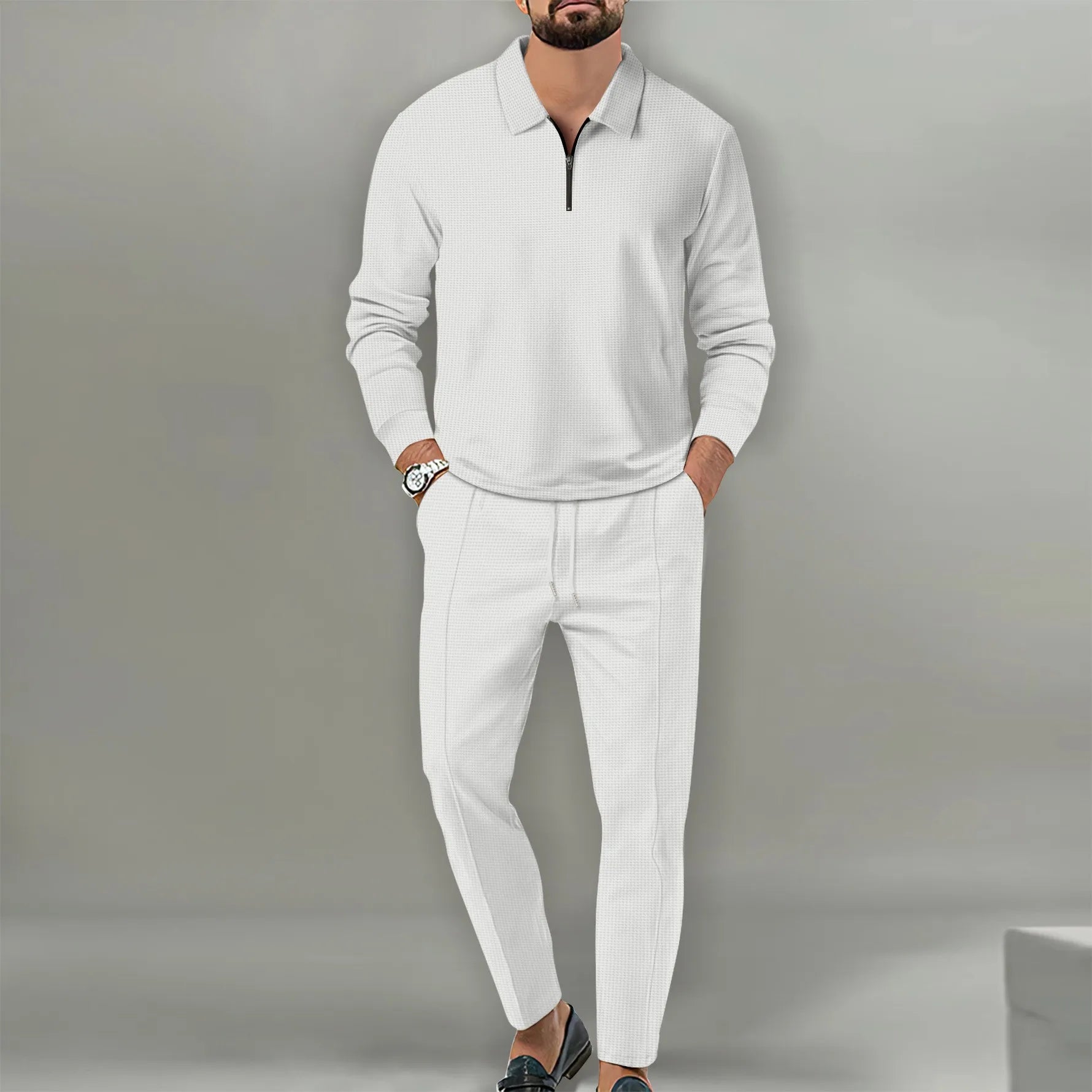 New Solid Color Zipper Long Sleeve Sport Pants Two Piece Set