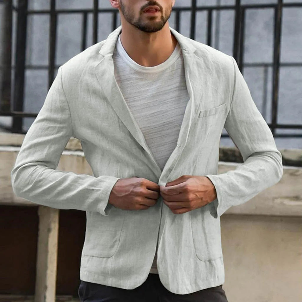 Casual men's Blazers autumn cotton linen Men Thin Suit Coat Casual Linen Suits Men Solid Slim Fit Lapal Men Suit Set Man Suit