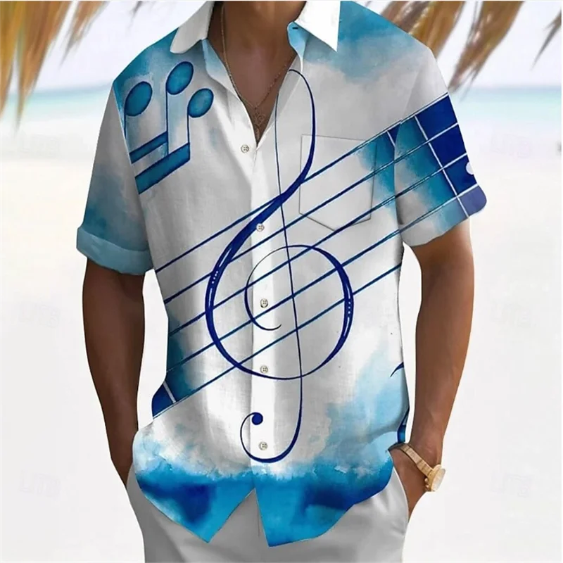 Men's 3D printed summer short sleeved shirt with artistic geometric patterns, casual lapel shirt, men's top