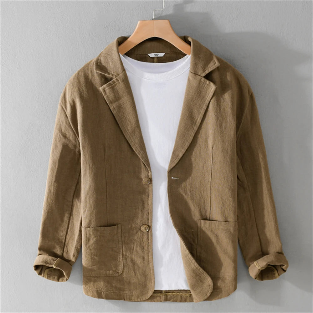 men's Blazers Linen and Cotton Casual men clothing fashion 2024 Spring Autumn Solid Tops for Young men loose Suit Coat