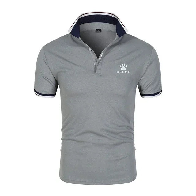 Brand KELME Quality 100% Cotton Men's T-shirt Solid Body POLO Shirt Fashion Design V-neck Casual Short-sleeved Men's Clothing
