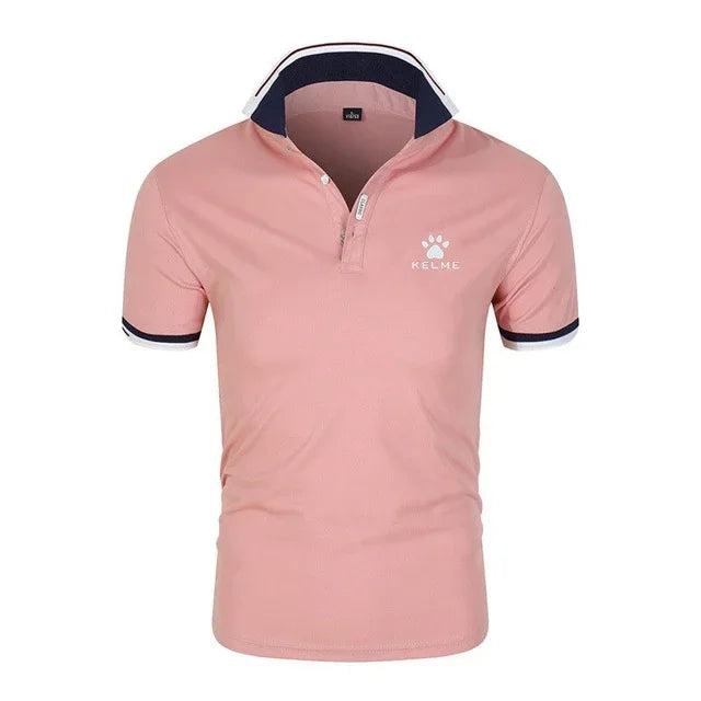 Brand KELME Quality 100% Cotton Men's T-shirt Solid Body POLO Shirt Fashion Design V-neck Casual Short-sleeved Men's Clothing