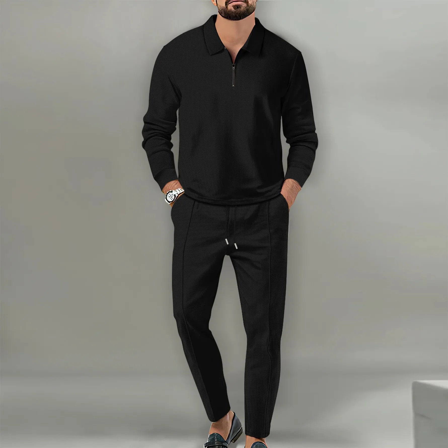 New Solid Color Zipper Long Sleeve Sport Pants Two Piece Set