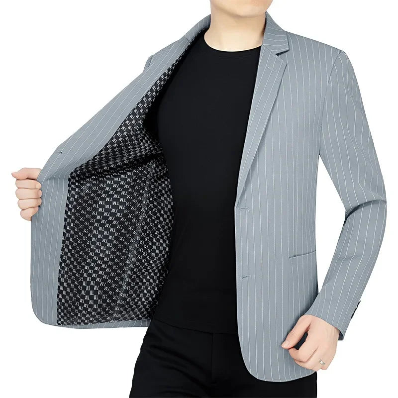 New Summer Men Striped Business Blazers Jackets Mesh Thin Casual Suits Coats Quality Male Slim Fit Blazers Suits Coats Clothing