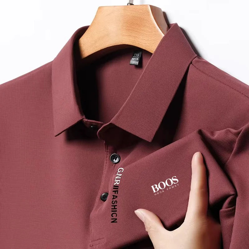 Men's New Summer Embroidery Business Casual Short Sleeved POLO Shirt High Quality Short Sleeved Ice Silk Is Cool Breathable Top