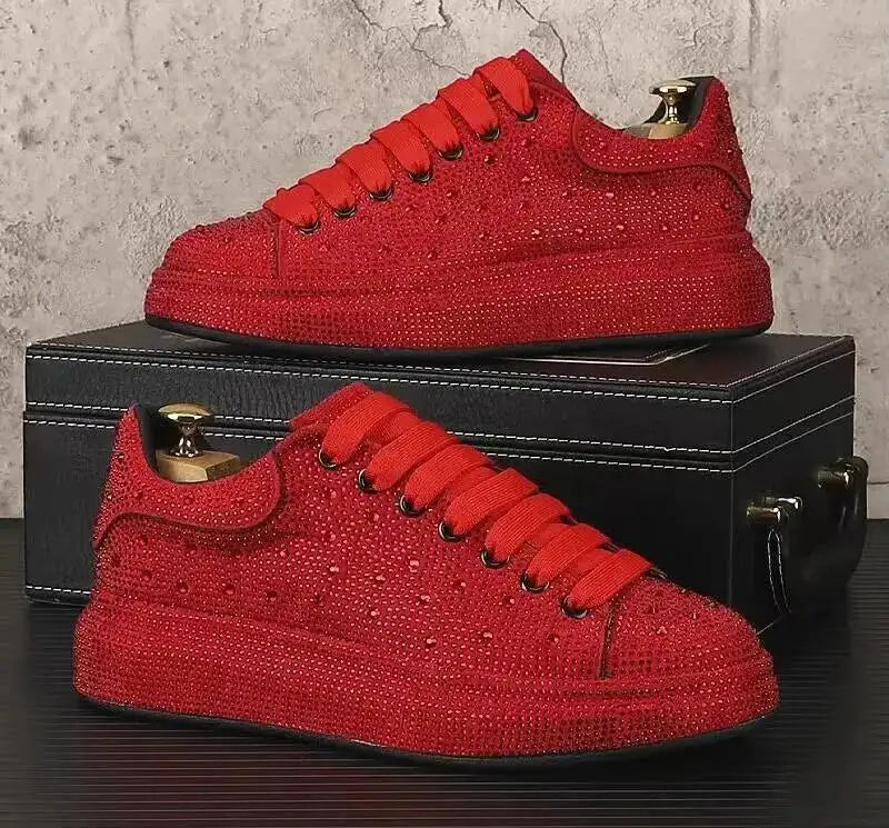 New Rhinestone Flat Leather Shoes Fashion Men Embroidery Loafer Dress ventilate Slipper Casual Diamond Shoe 38-43