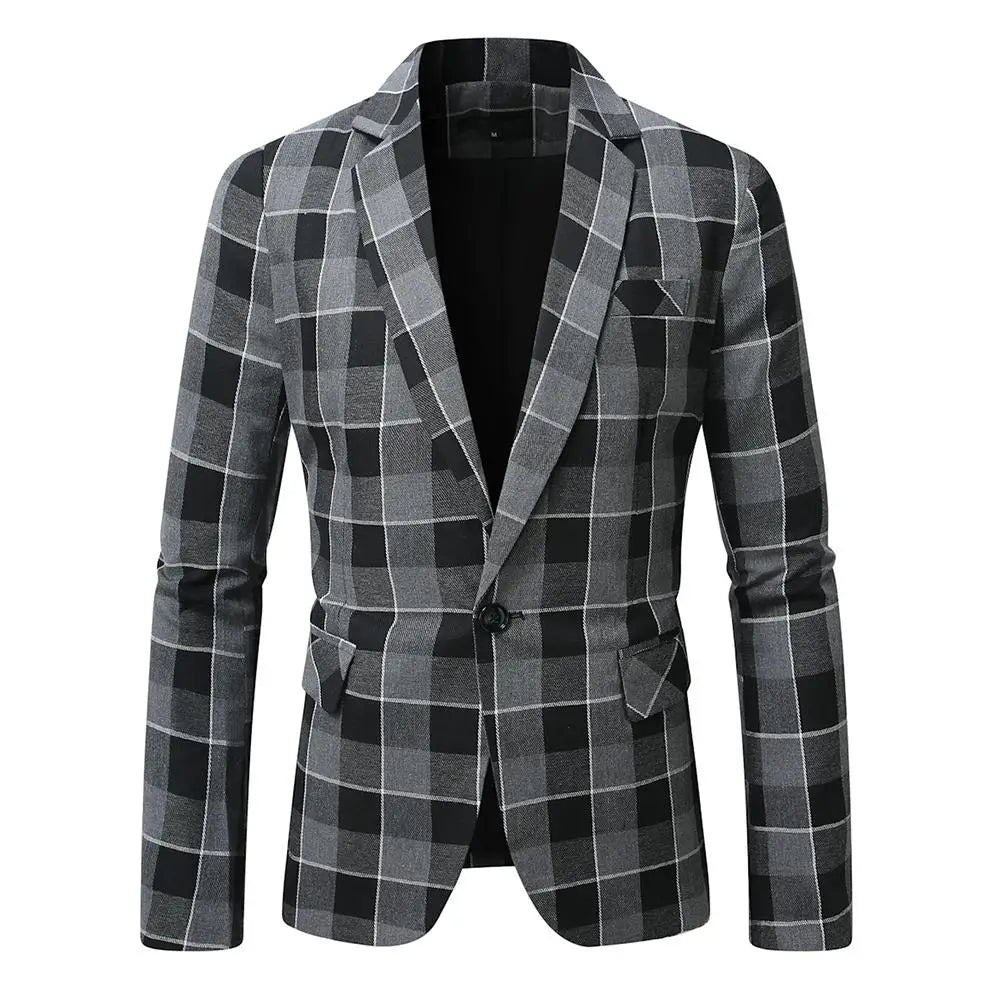 Classic Black Striped Suit Coat with V-Neckline Single-Button Casual Jacket for Men's Leisure Blazers, Size M-XXL