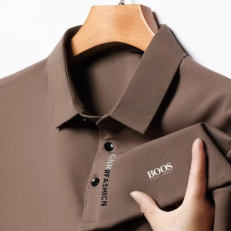 Men's New Summer Embroidery Business Casual Short Sleeved POLO Shirt High Quality Short Sleeved Ice Silk Is Cool Breathable Top