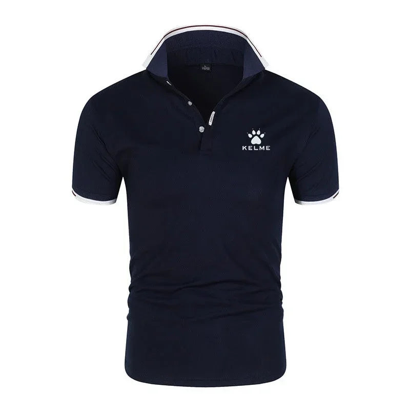 Brand KELME Quality 100% Cotton Men's T-shirt Solid Body POLO Shirt Fashion Design V-neck Casual Short-sleeved Men's Clothing