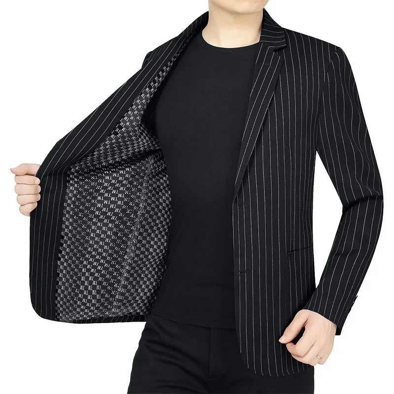 New Summer Men Striped Business Blazers Jackets Mesh Thin Casual Suits Coats Quality Male Slim Fit Blazers Suits Coats Clothing