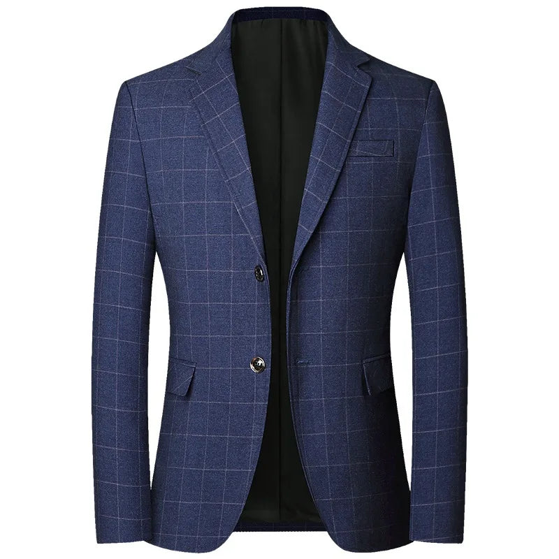2025 Spring Autumn New Blue Checkered Non-iron Suit Jackets for Men,black Light Business Casual Men Blazer Slim Fit, Asian Size