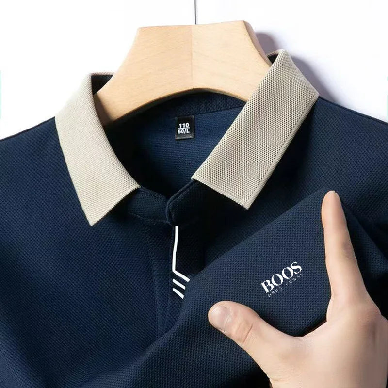 Men's New Summer Embroidery Business Casual Short Sleeved POLO Shirt High Quality Short Sleeved Ice Silk Is Cool Breathable Top