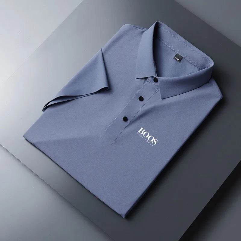 Embroidered Summer Ice Silk Polo Shirt T-Shirt New Half Sleeve Non-Marking Casual Business Thin Breathable Polo Shirt for Men