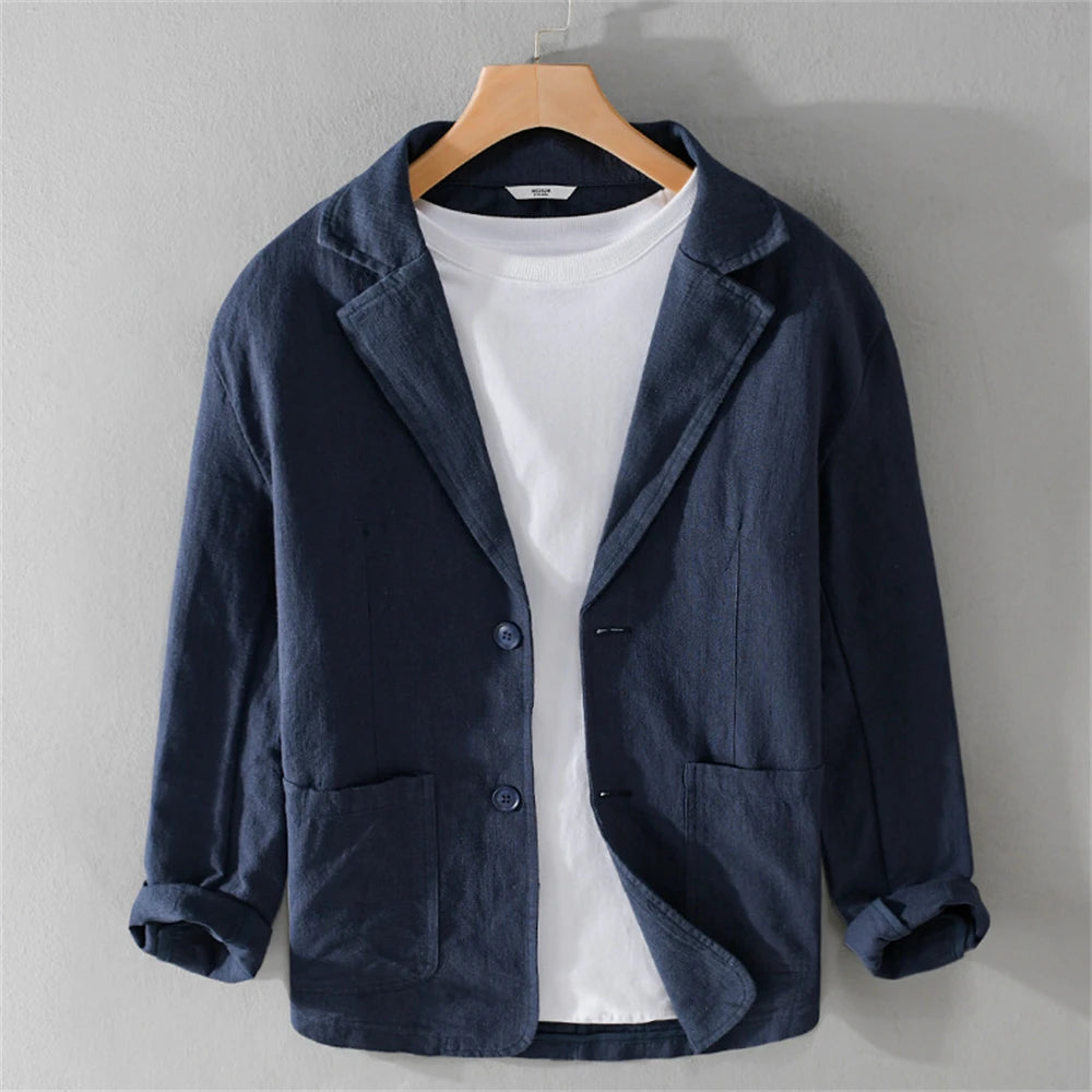 men's Blazers Linen and Cotton Casual men clothing fashion 2024 Spring Autumn Solid Tops for Young men loose Suit Coat