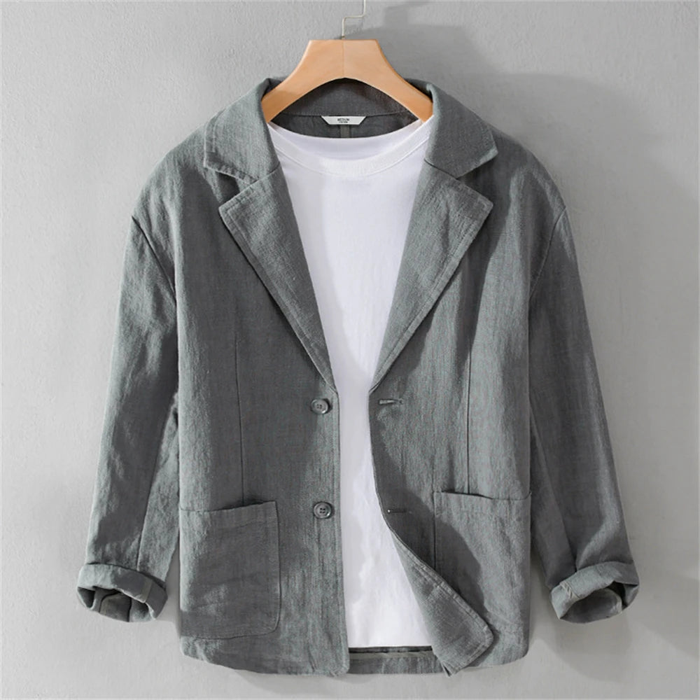 men's Blazers Linen and Cotton Casual men clothing fashion 2024 Spring Autumn Solid Tops for Young men loose Suit Coat