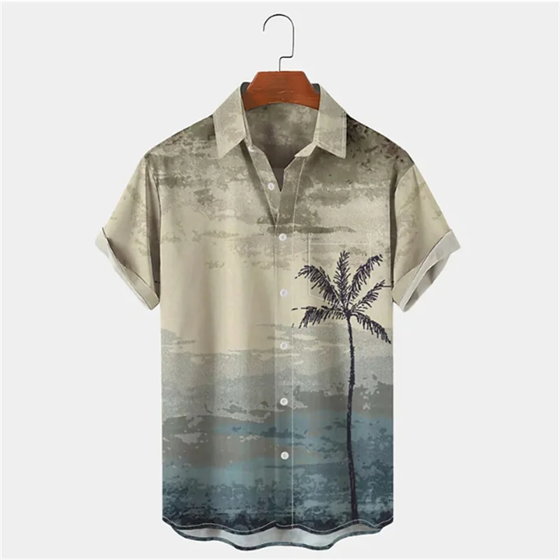 Men's 3D printed summer short sleeved shirt with artistic geometric patterns, casual lapel shirt, men's top