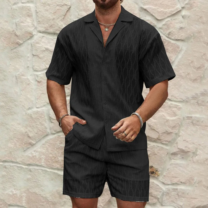 2025 spring and summer new casual suit men's loose and comfortable short-sleeved shirt men's fashion cotton and linen suit