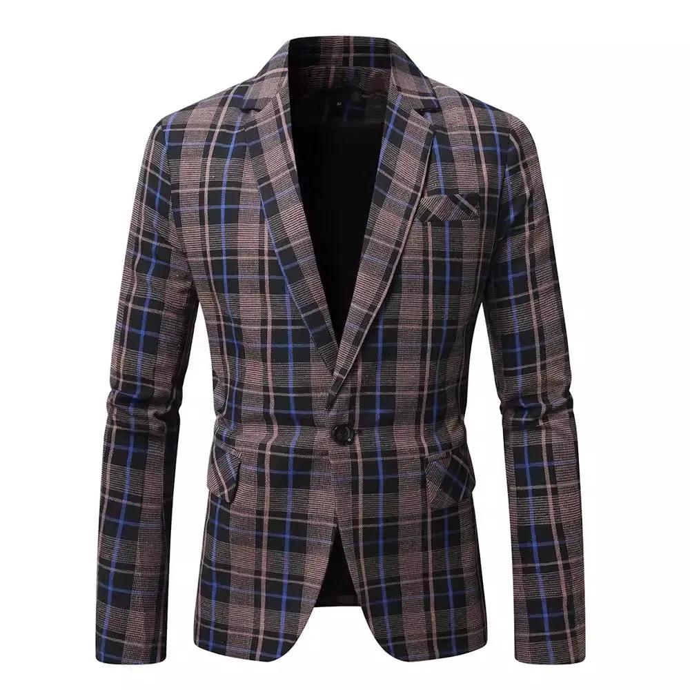 Classic Black Striped Suit Coat with V-Neckline Single-Button Casual Jacket for Men's Leisure Blazers, Size M-XXL