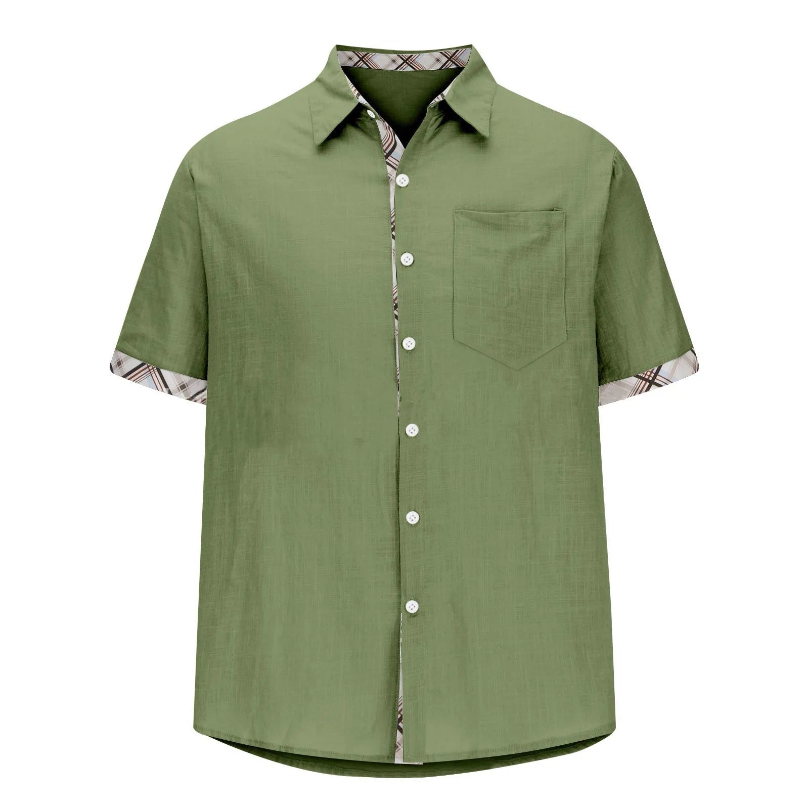 Men'S Casual Short Sleeve Shirt Solid Color Tops Open Cardigan Street Wear Lapel Button Shirt Men'S Vintage Vacation Shirt