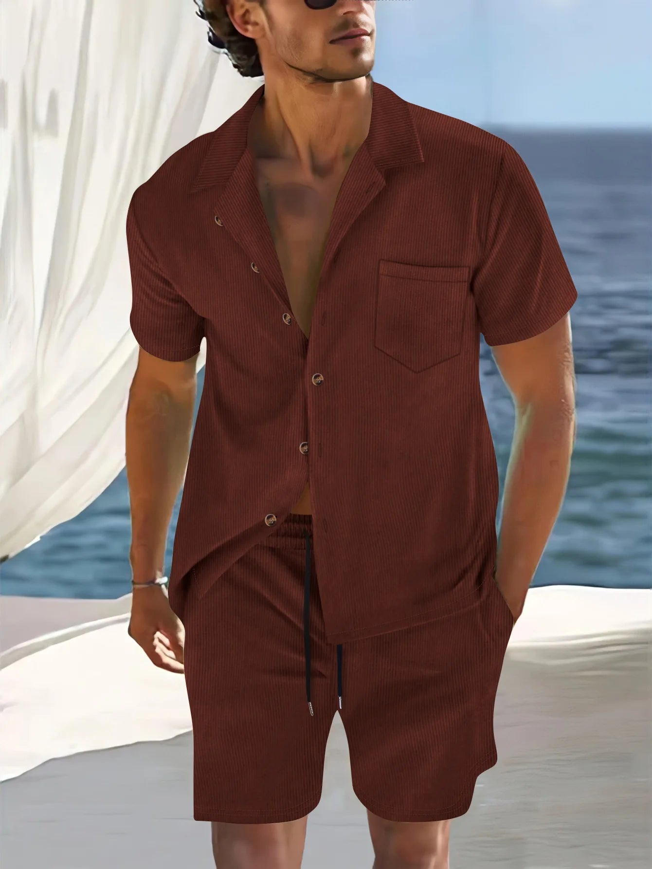Short Sleeve Collar Shirt Men's Summer Thin Set Casual Sportswear Summer Shorts