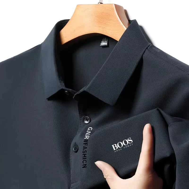 Men's New Summer Embroidery Business Casual Short Sleeved POLO Shirt High Quality Short Sleeved Ice Silk Is Cool Breathable Top
