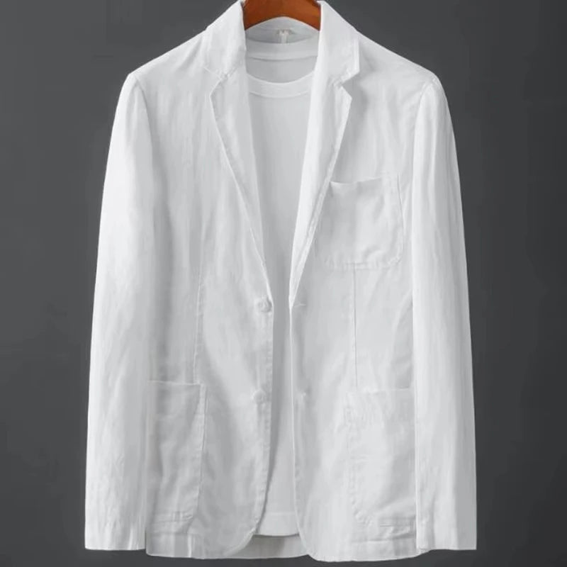 Men's Cotton Linen Blazer Jacket Spring Summer High Quality Solid Slim Casual Business Thin Breathable Suit Coat Male Clothing