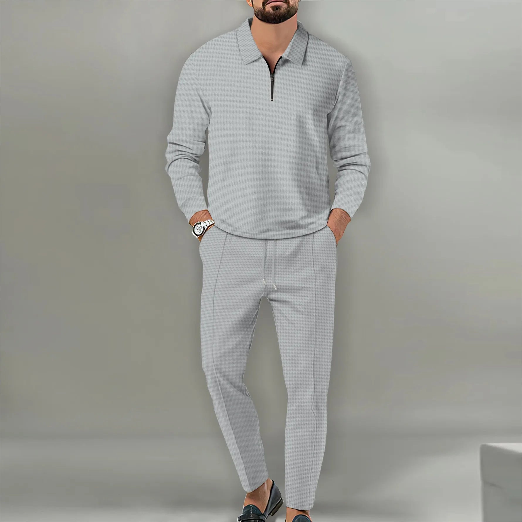 New Solid Color Zipper Long Sleeve Sport Pants Two Piece Set