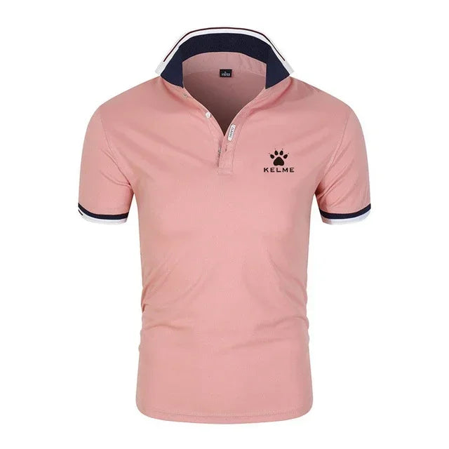 Brand KELME Quality 100% Cotton Men's T-shirt Solid Body POLO Shirt Fashion Design V-neck Casual Short-sleeved Men's Clothing