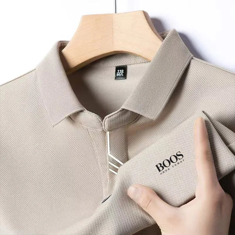 Men's New Summer Embroidery Business Casual Short Sleeved POLO Shirt High Quality Short Sleeved Ice Silk Is Cool Breathable Top