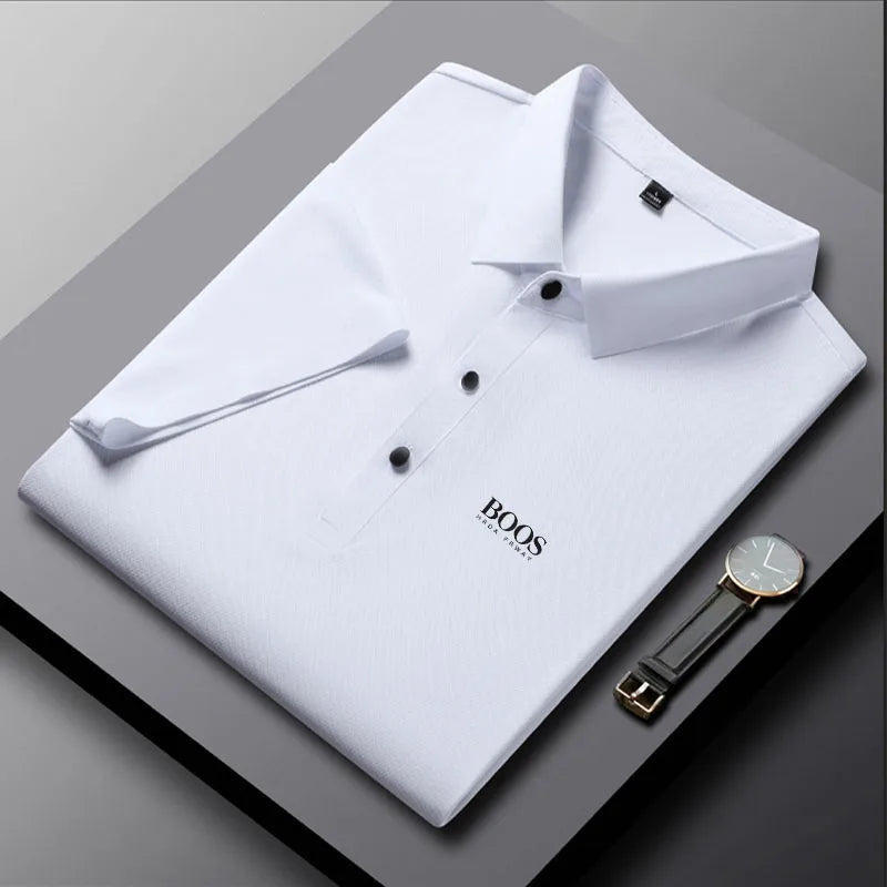 Embroidered Summer Ice Silk Polo Shirt T-Shirt New Half Sleeve Non-Marking Casual Business Thin Breathable Polo Shirt for Men