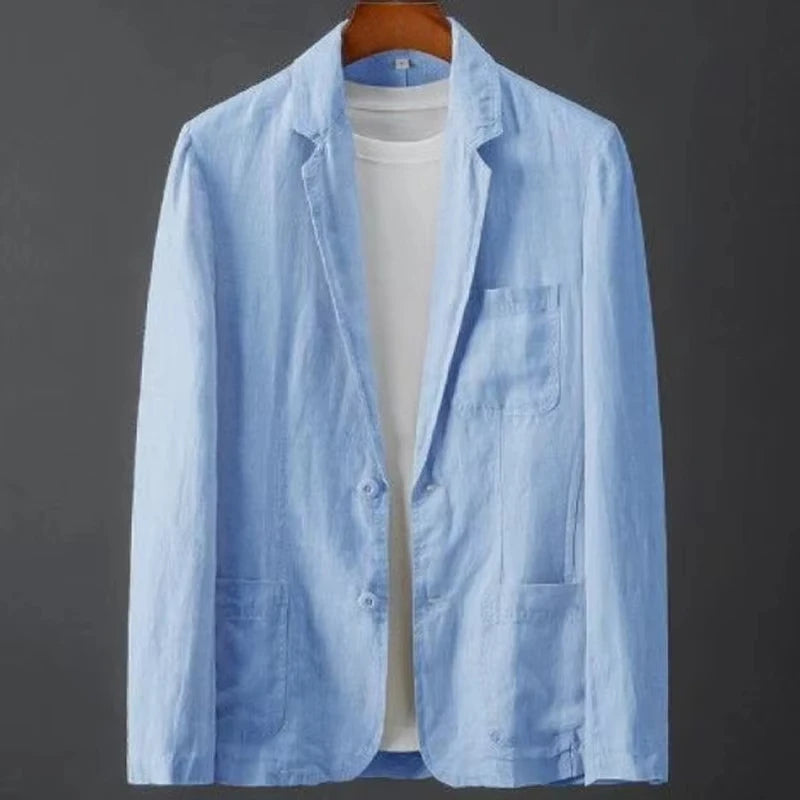 Men's Cotton Linen Blazer Jacket Spring Summer High Quality Solid Slim Casual Business Thin Breathable Suit Coat Male Clothing