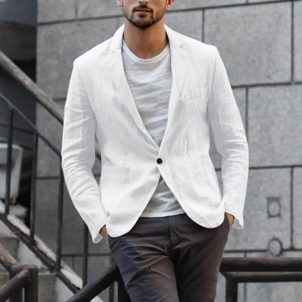 Casual men's Blazers autumn cotton linen Men Thin Suit Coat Casual Linen Suits Men Solid Slim Fit Lapal Men Suit Set Man Suit