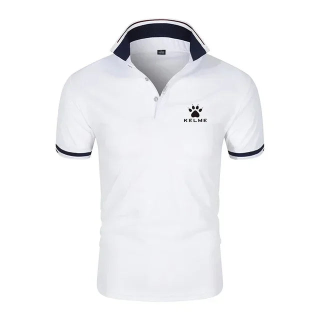 Brand KELME Quality 100% Cotton Men's T-shirt Solid Body POLO Shirt Fashion Design V-neck Casual Short-sleeved Men's Clothing