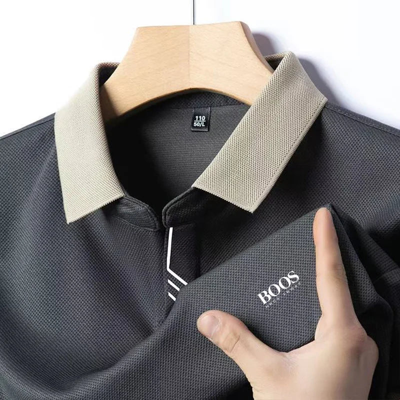 Men's New Summer Embroidery Business Casual Short Sleeved POLO Shirt High Quality Short Sleeved Ice Silk Is Cool Breathable Top