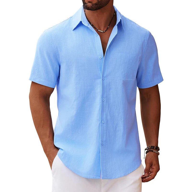 New Men's Short Sleeve Lightweight Summer Shirt Short Sleeve Shirt with Chest Pocket Casual Shirt Beach Shirt Casual Holiday