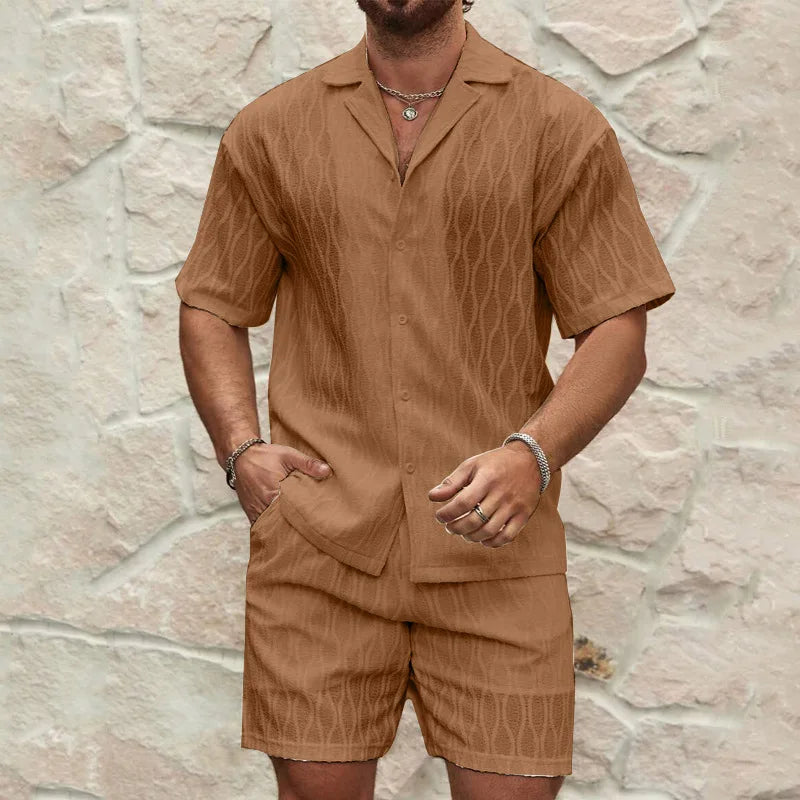 2025 spring and summer new casual suit men's loose and comfortable short-sleeved shirt men's fashion cotton and linen suit